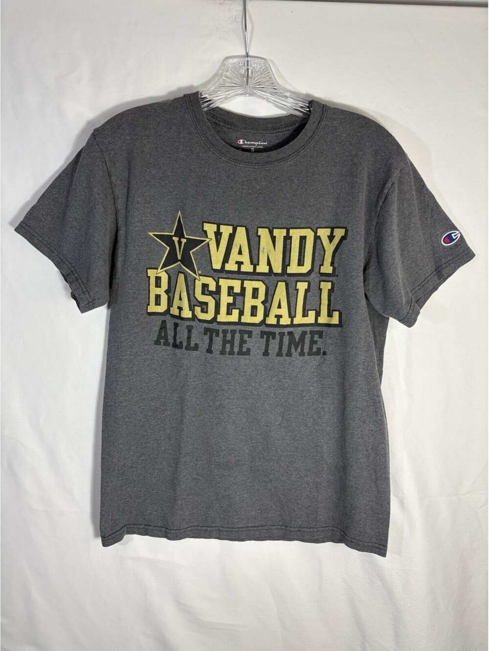 Champion Vanderbilt Baseball T Shirt Small Gray All The Time NCAA 100% Cotton
